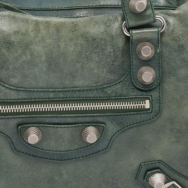 Pre Owned Balenciaga Green Leather Giant 21 Silver Midday Bag
