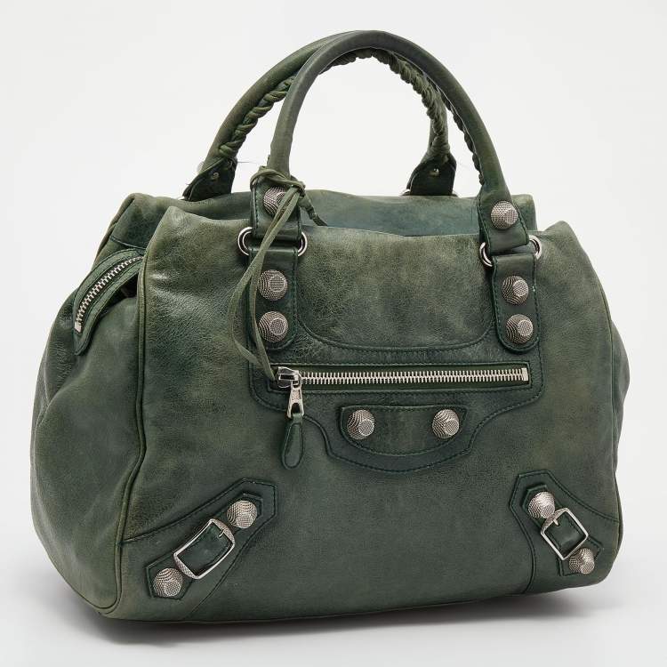 Pre Owned Balenciaga Green Leather Giant 21 Silver Midday Bag