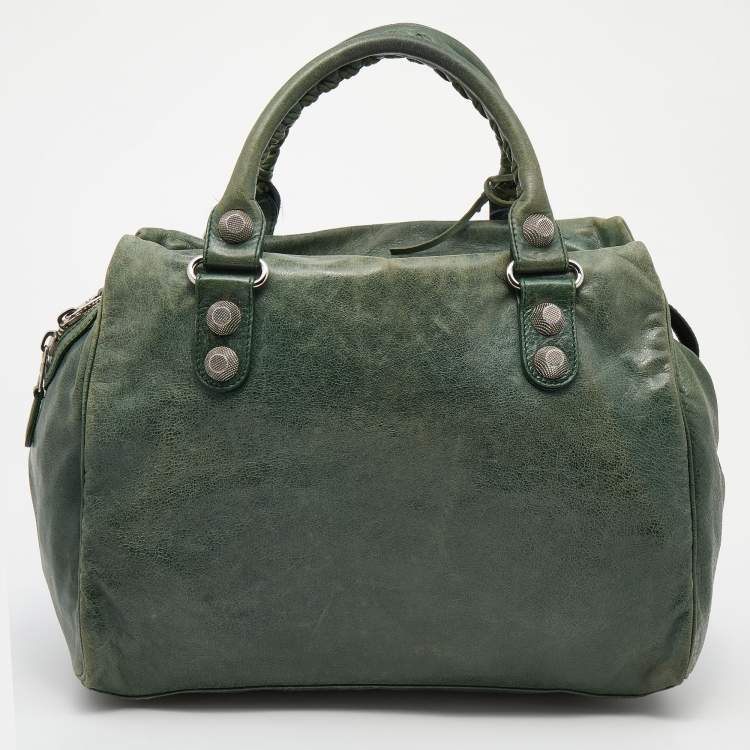 Pre Owned Balenciaga Green Leather Giant 21 Silver Midday Bag