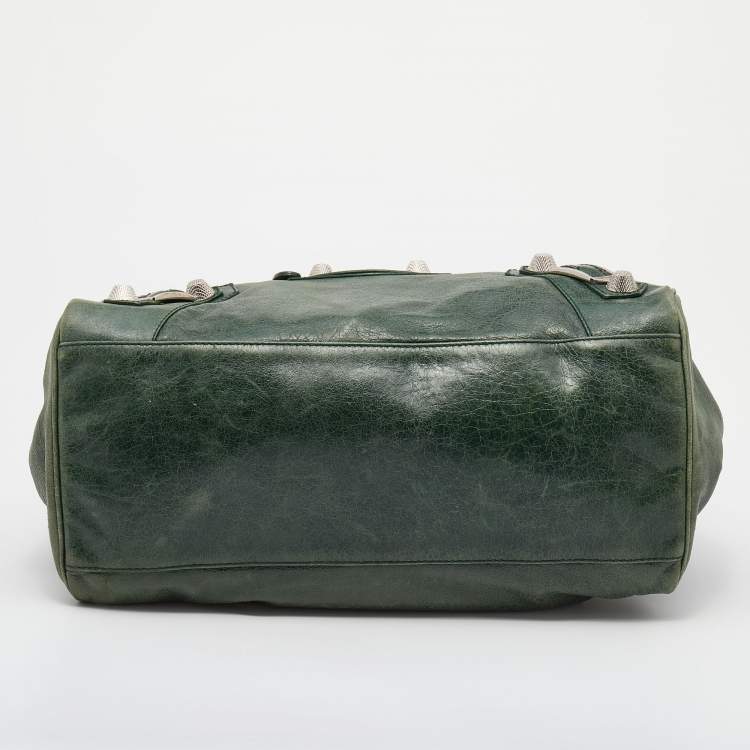 Pre Owned Balenciaga Green Leather Giant 21 Silver Midday Bag