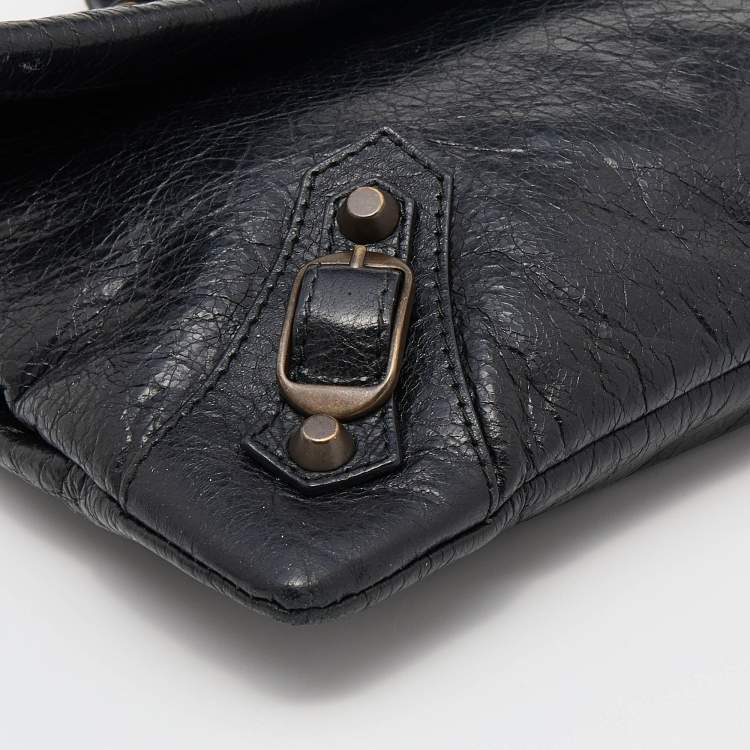 Pre Owned Balenciaga Black Leather Giant 12 Antique Brass Envelope Clutch