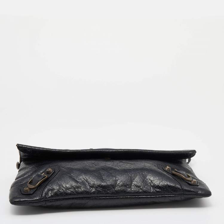 Pre Owned Balenciaga Black Leather Giant 12 Antique Brass Envelope Clutch