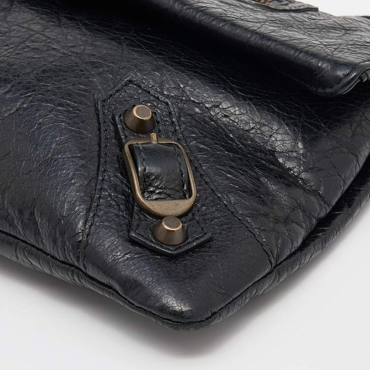 Pre Owned Balenciaga Black Leather Giant 12 Antique Brass Envelope Clutch