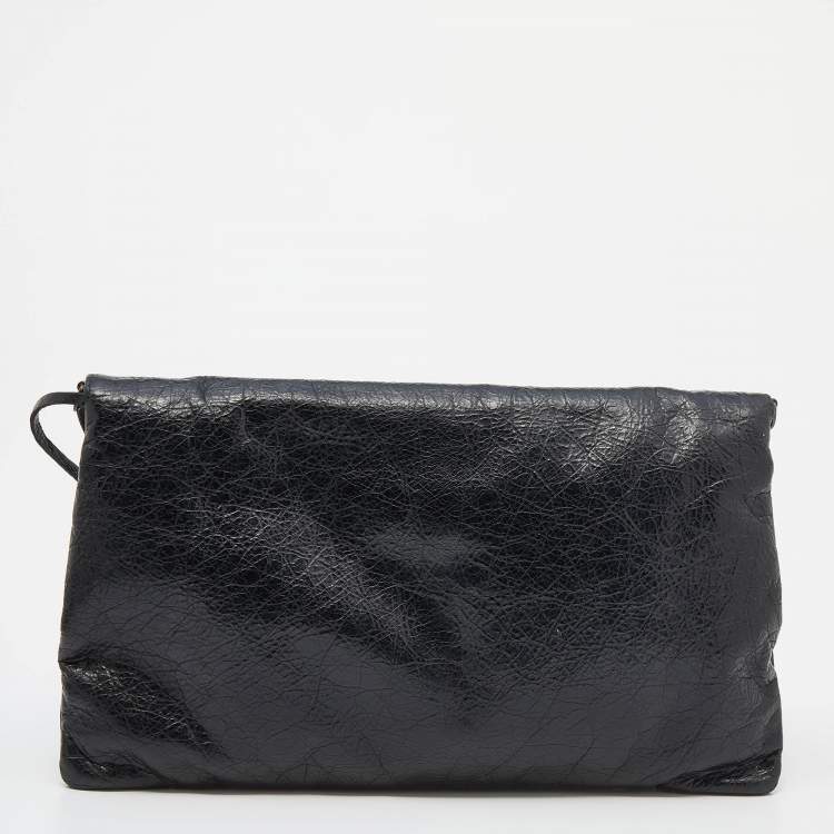Pre Owned Balenciaga Black Leather Giant 12 Antique Brass Envelope Clutch