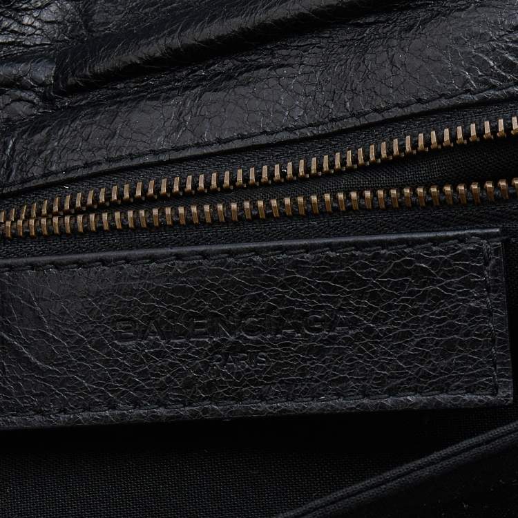 Pre Owned Balenciaga Black Leather Giant 12 Antique Brass Envelope Clutch