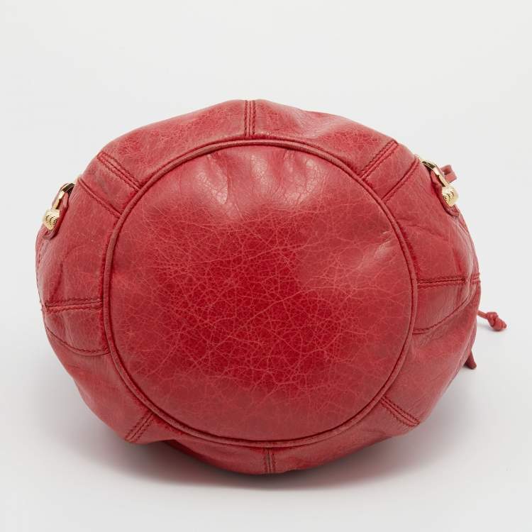 Pre Owned Balenciaga Red Leather GGH Pompon Bag
