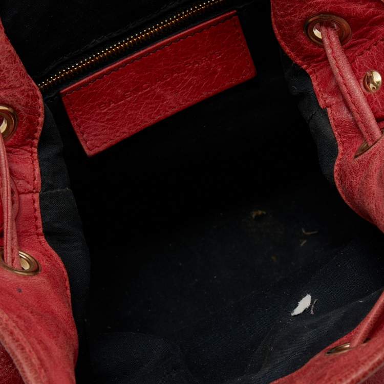 Pre Owned Balenciaga Red Leather GGH Pompon Bag