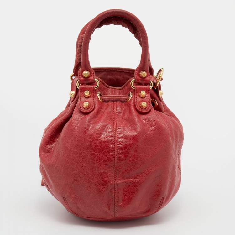 Pre Owned Balenciaga Red Leather GGH Pompon Bag