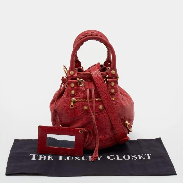 Pre Owned Balenciaga Red Leather GGH Pompon Bag