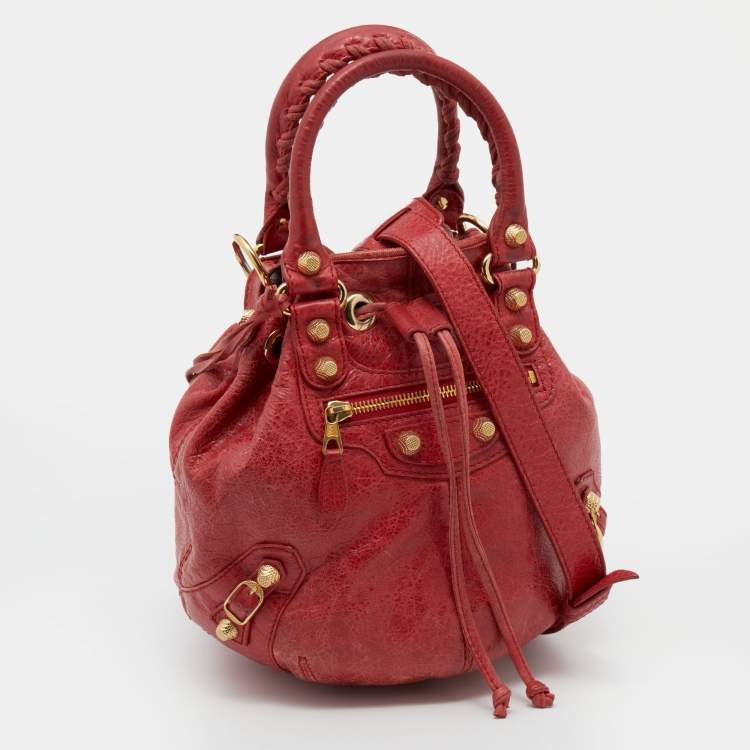 Pre Owned Balenciaga Red Leather GGH Pompon Bag