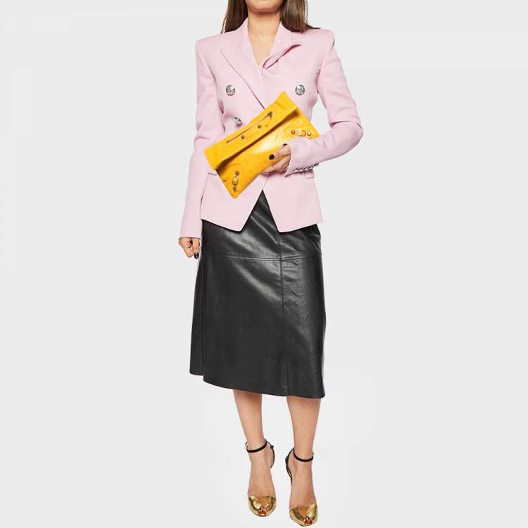 Pre Owned Balenciaga Yellow Leather RH Envelope Clutch