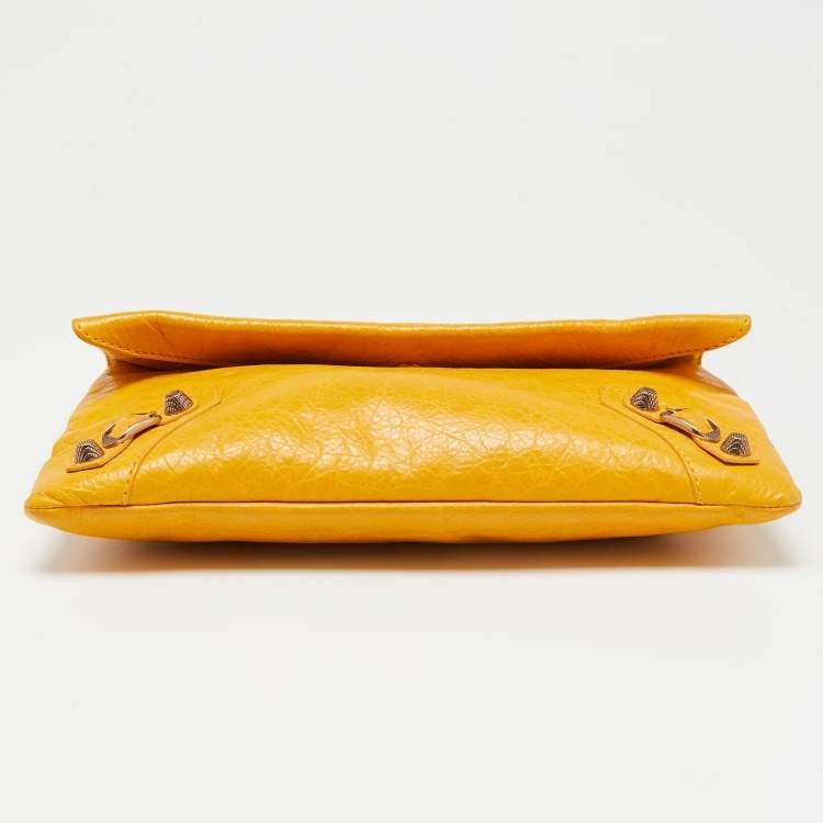 Pre Owned Balenciaga Yellow Leather RH Envelope Clutch