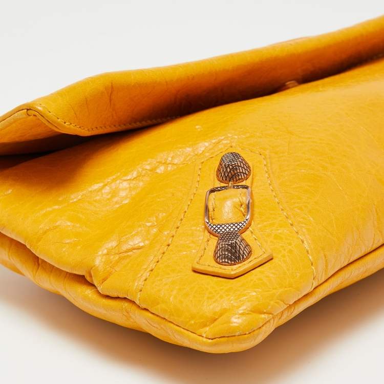 Pre Owned Balenciaga Yellow Leather RH Envelope Clutch
