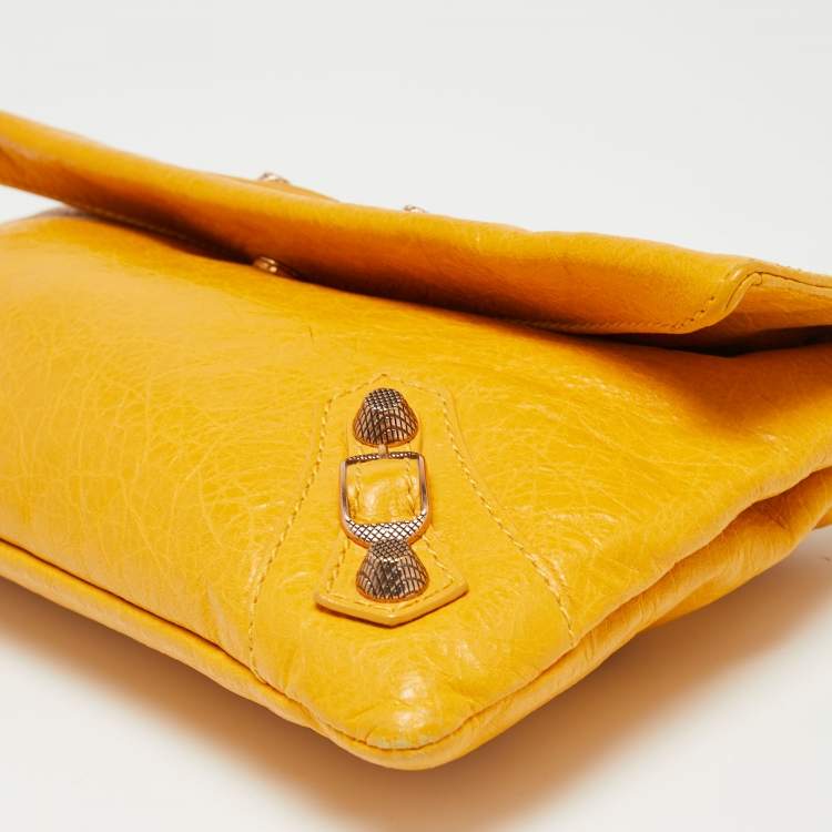 Pre Owned Balenciaga Yellow Leather RH Envelope Clutch