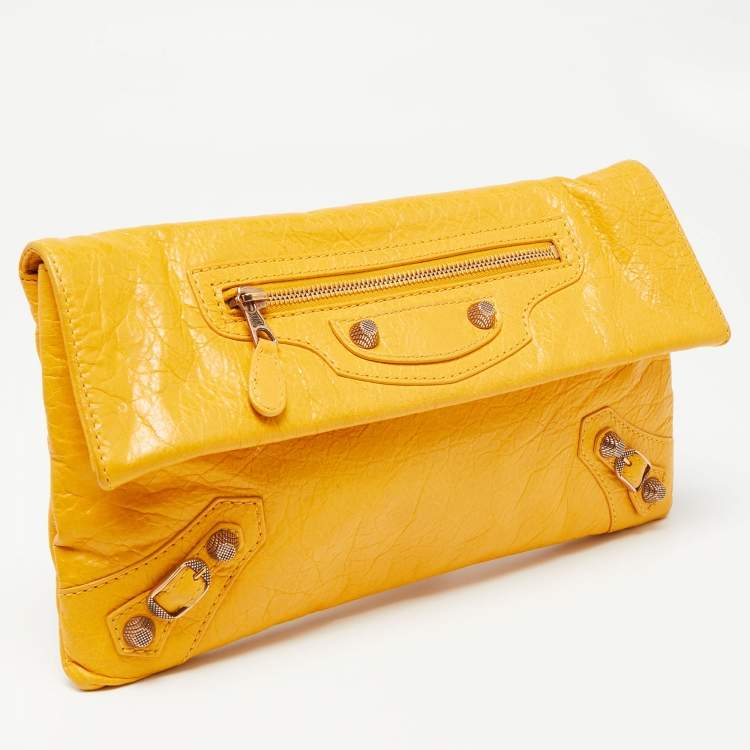 Pre Owned Balenciaga Yellow Leather RH Envelope Clutch