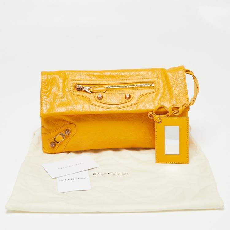 Pre Owned Balenciaga Yellow Leather RH Envelope Clutch