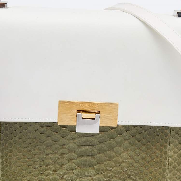 مملوكة مسبقًا Balenciaga Multicolor Leather and Python Le Dix Cartable Top Handle Bag