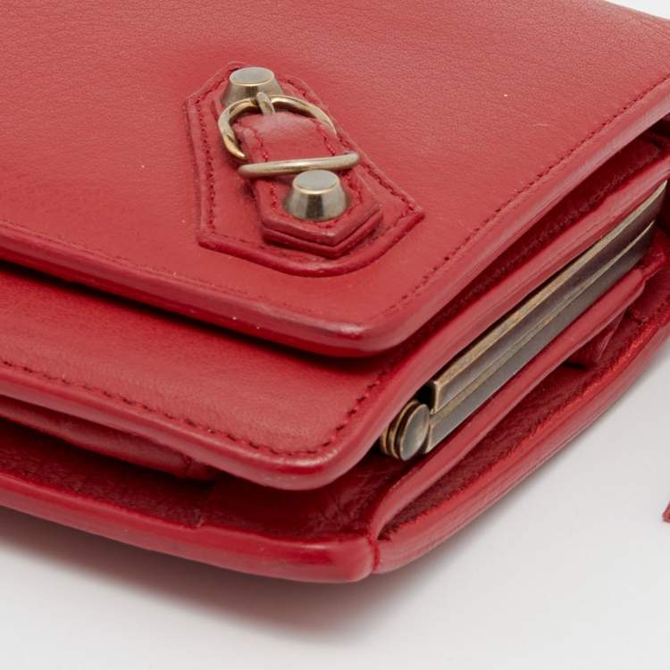 Pre Owned Balenciaga Red Leather Papier Wand Long Clutch