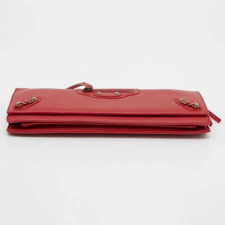 Pre Owned Balenciaga Red Leather Papier Wand Long Clutch