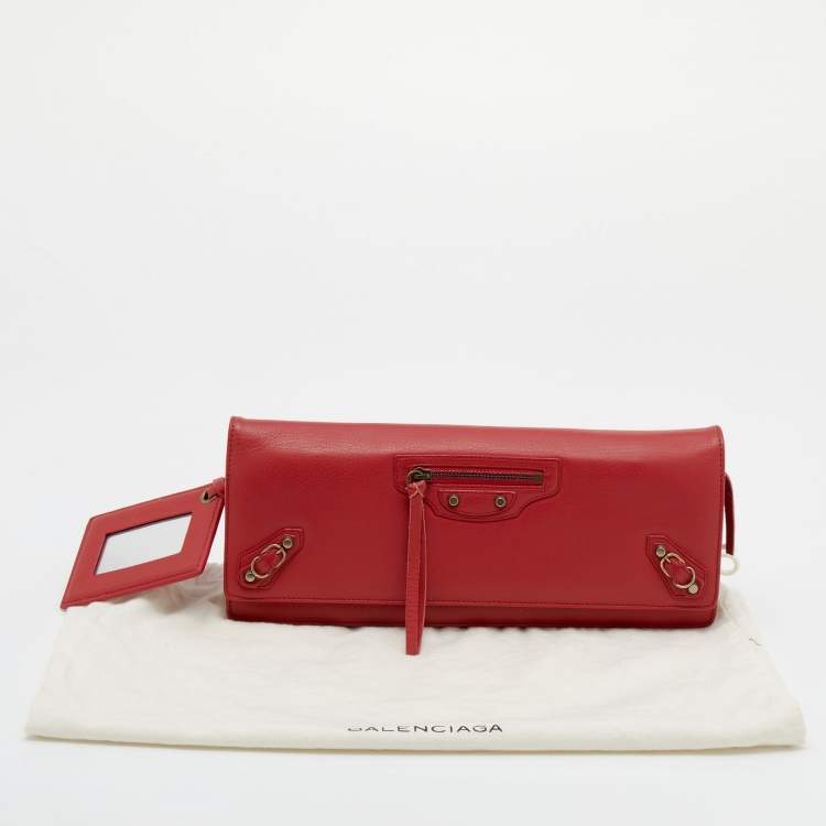 Pre Owned Balenciaga Red Leather Papier Wand Long Clutch