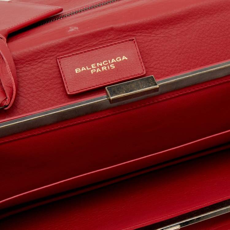 Pre Owned Balenciaga Red Leather Papier Wand Long Clutch