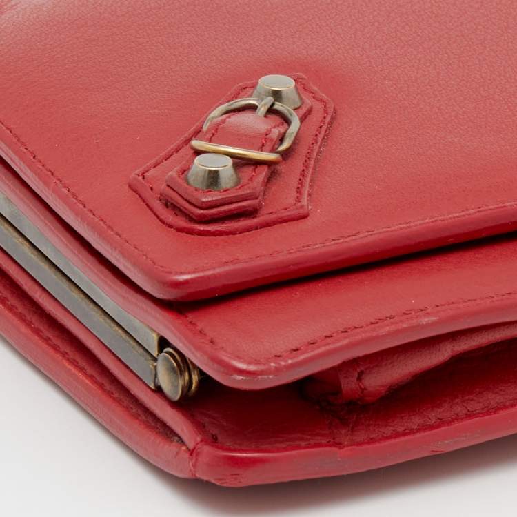Pre Owned Balenciaga Red Leather Papier Wand Long Clutch
