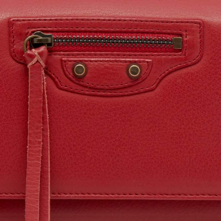 Pre Owned Balenciaga Red Leather Papier Wand Long Clutch