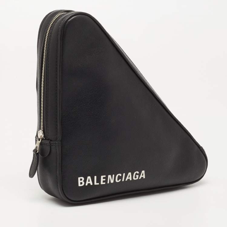 Pre Owned Balenciaga Black Leather Triangle Pouch