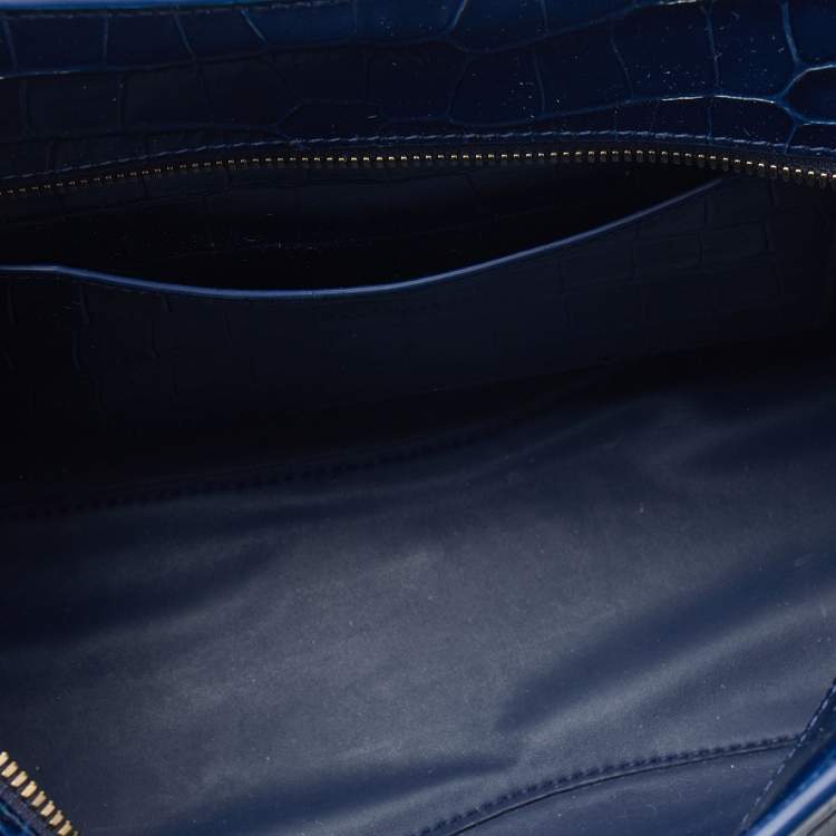 مملوكة مسبقًا Balenciaga Navy Blue Croc Embossed Small Neo Classic City Satchel