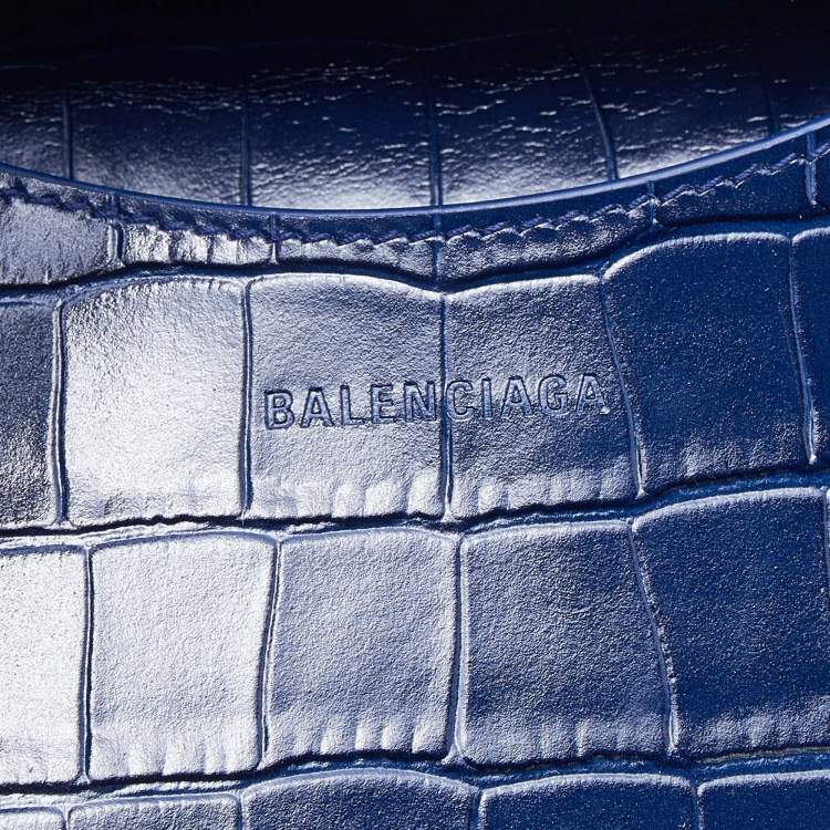 مملوكة مسبقًا Balenciaga Navy Blue Croc Embossed Small Neo Classic City Satchel