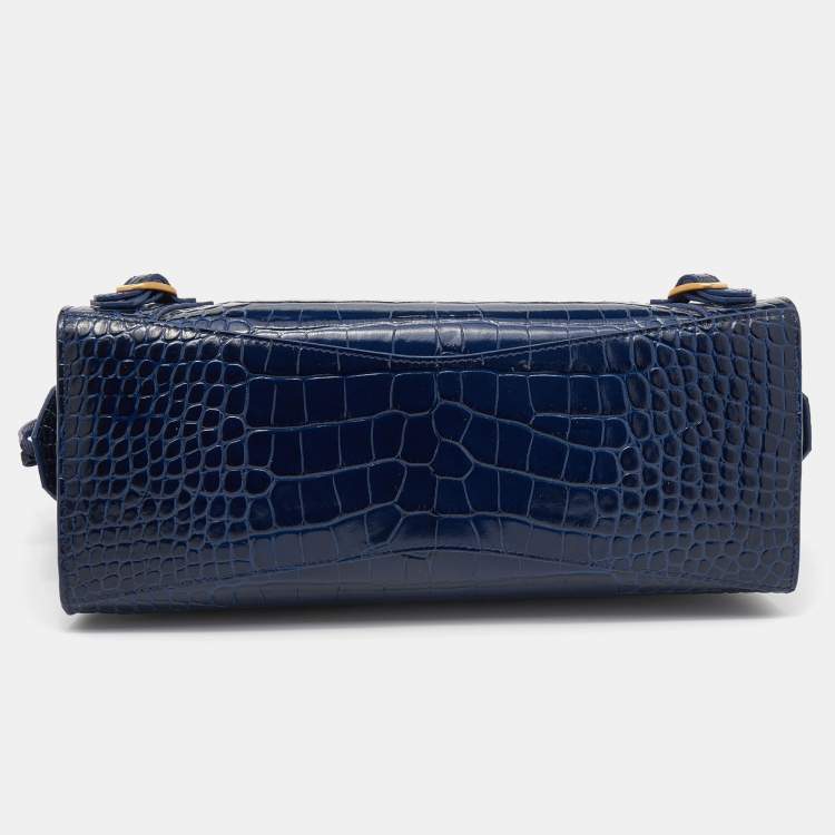 مملوكة مسبقًا Balenciaga Navy Blue Croc Embossed Small Neo Classic City Satchel