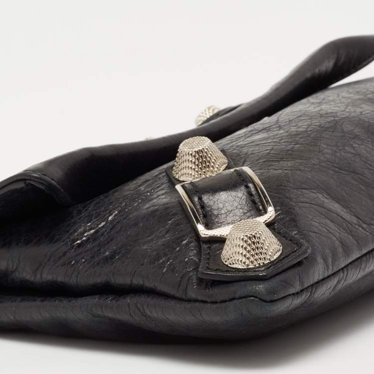Pre Owned Balenciaga Black Leather GSH Envelope Clutch