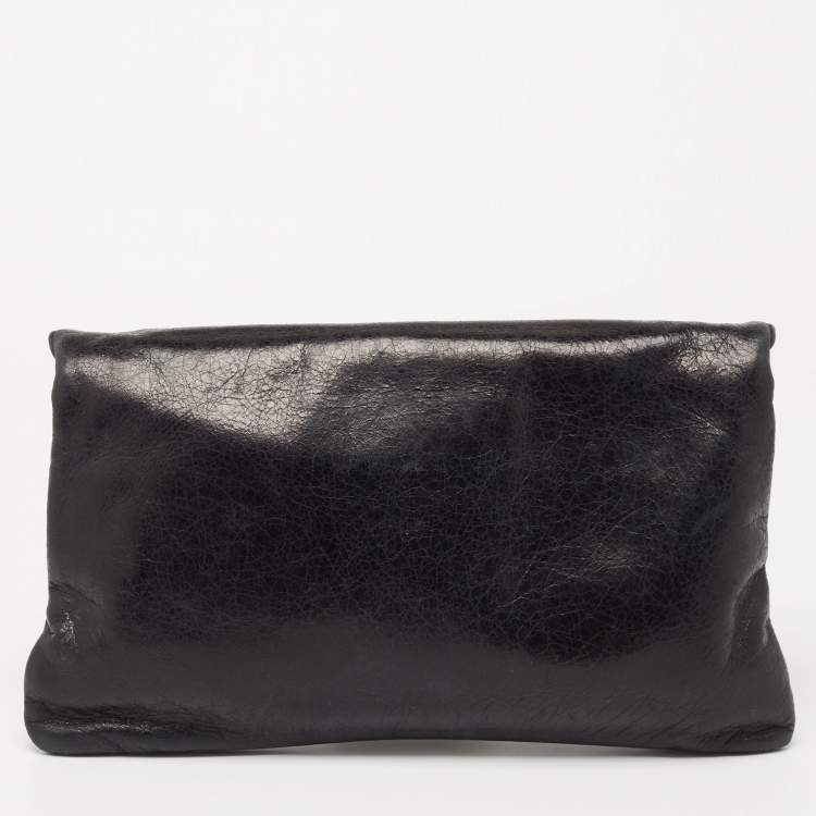 Pre Owned Balenciaga Black Leather GSH Envelope Clutch