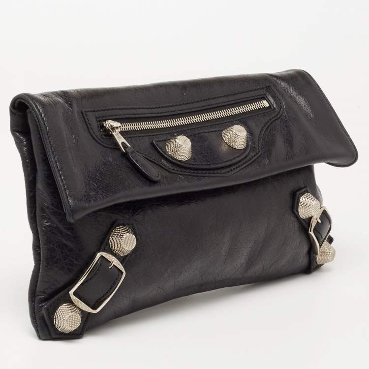 Pre Owned Balenciaga Black Leather GSH Envelope Clutch