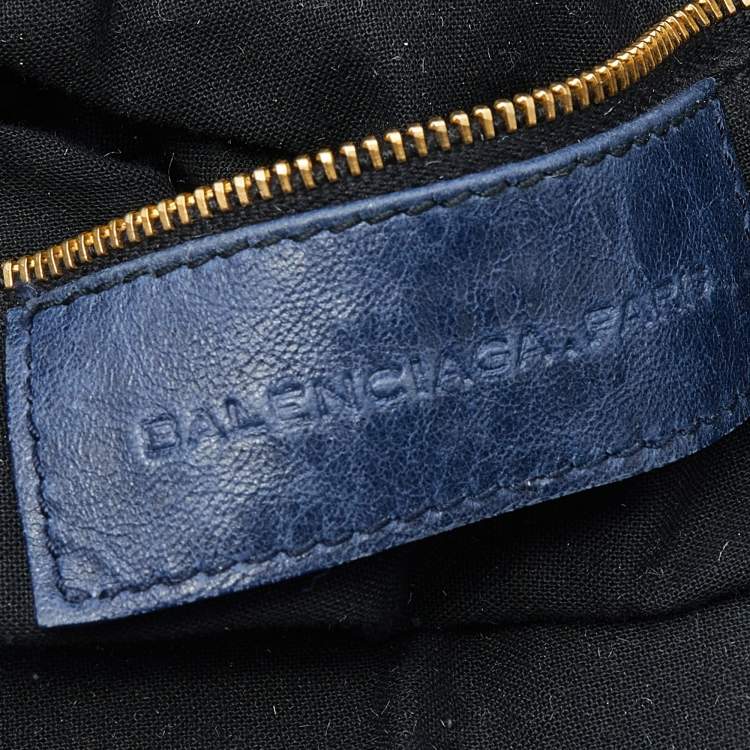 Pre Owned Balenciaga Navy Blue Leather GGH Pompon Hobo
