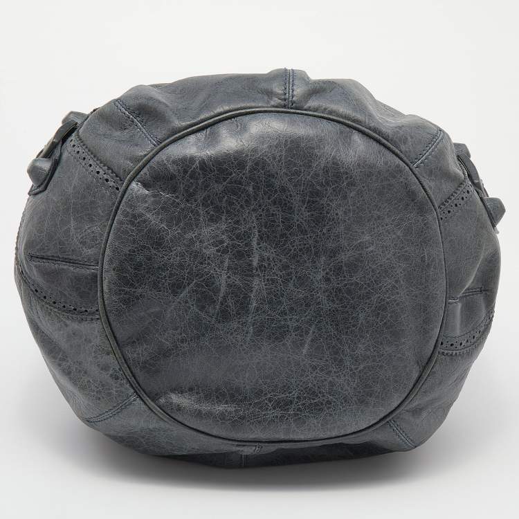 Pre Owned  Balenciaga Grey Leather Giant Brogue Pompon Hobo