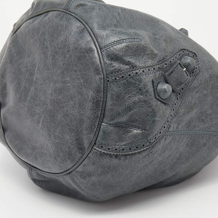 Pre Owned  Balenciaga Grey Leather Giant Brogue Pompon Hobo
