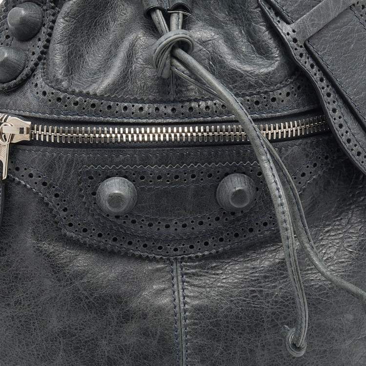 Pre Owned  Balenciaga Grey Leather Giant Brogue Pompon Hobo
