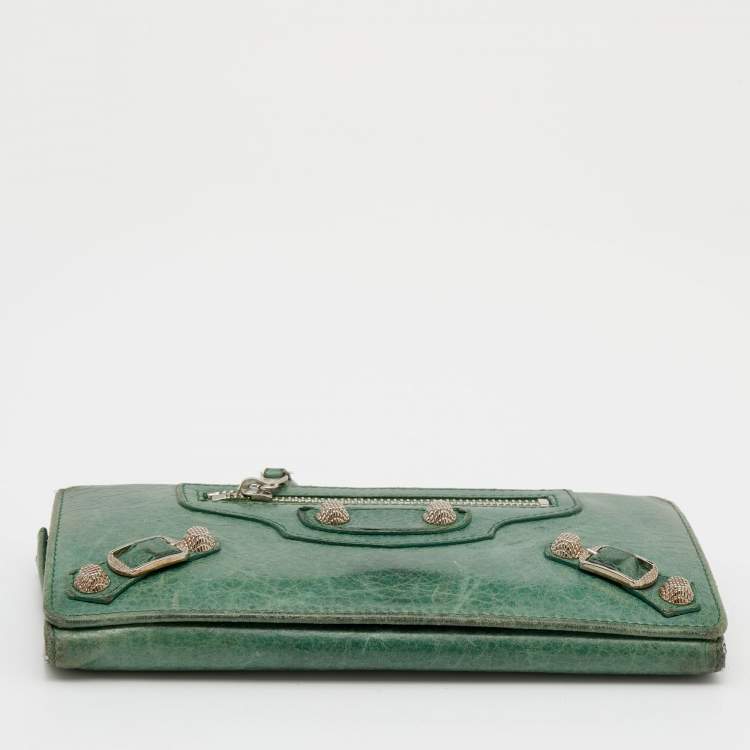 Pre Owned Balenciaga Vert Poker Leather City Flap Continental Wallet