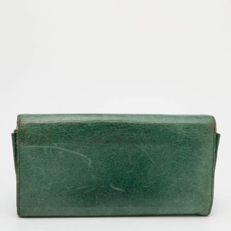Pre Owned Balenciaga Vert Poker Leather City Flap Continental Wallet