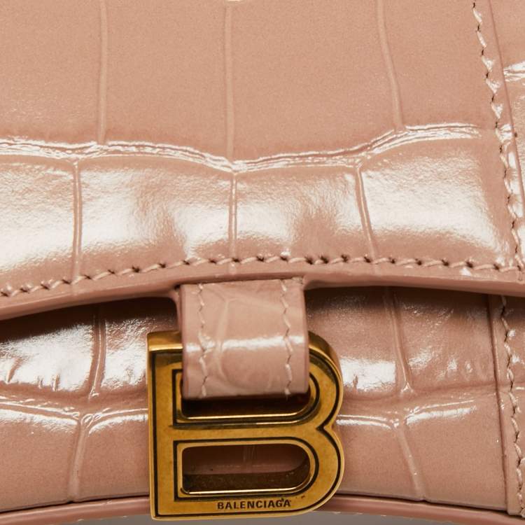 Pre Owned Balenciaga Beige Croc Embossed Leather Mini Chain Hourglass Bag