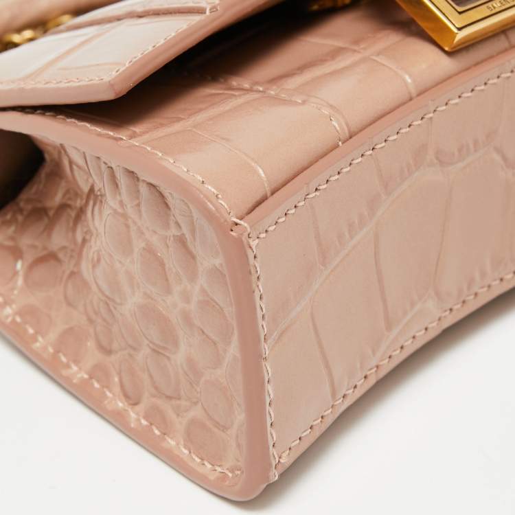 Pre Owned Balenciaga Beige Croc Embossed Leather Mini Chain Hourglass Bag