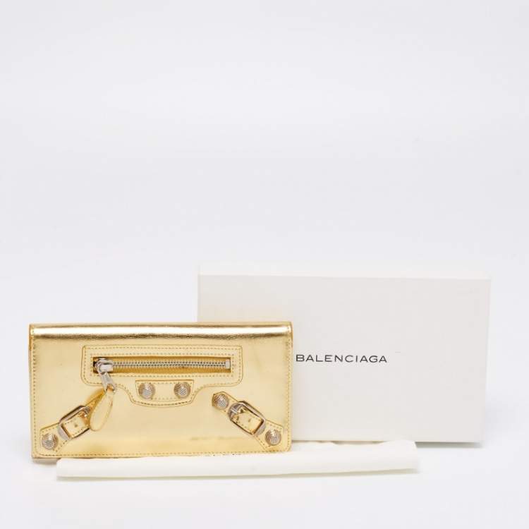 Pre Owned  Balenciaga Metallic Gold Leather City Flap Continental Wallet