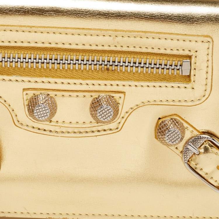 Pre Owned  Balenciaga Metallic Gold Leather City Flap Continental Wallet