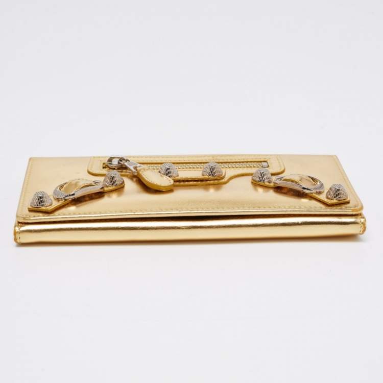 Pre Owned  Balenciaga Metallic Gold Leather City Flap Continental Wallet