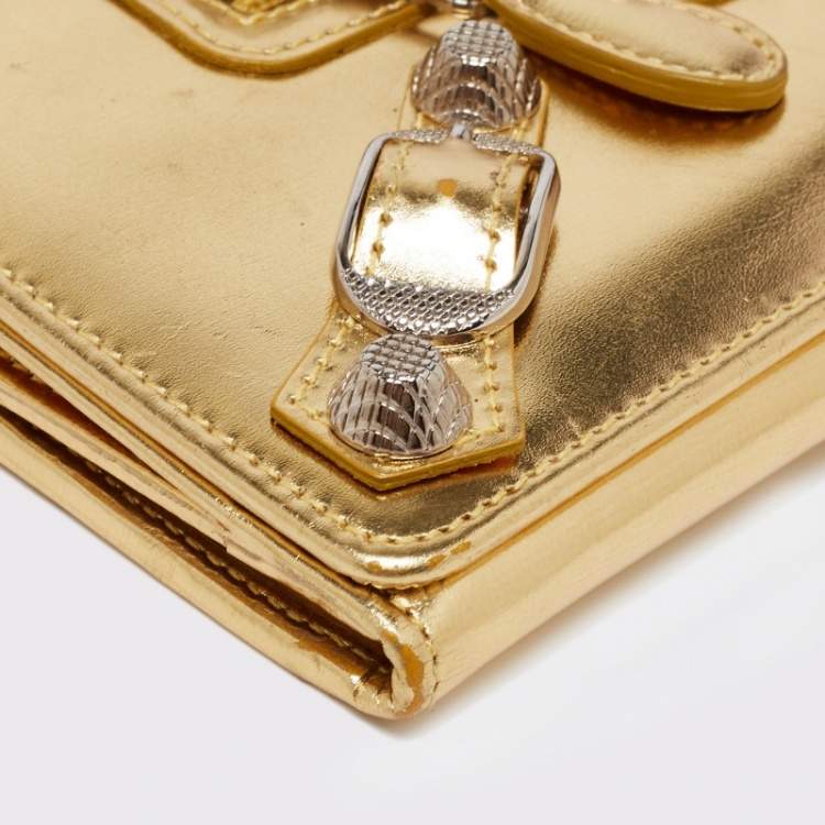 Pre Owned  Balenciaga Metallic Gold Leather City Flap Continental Wallet