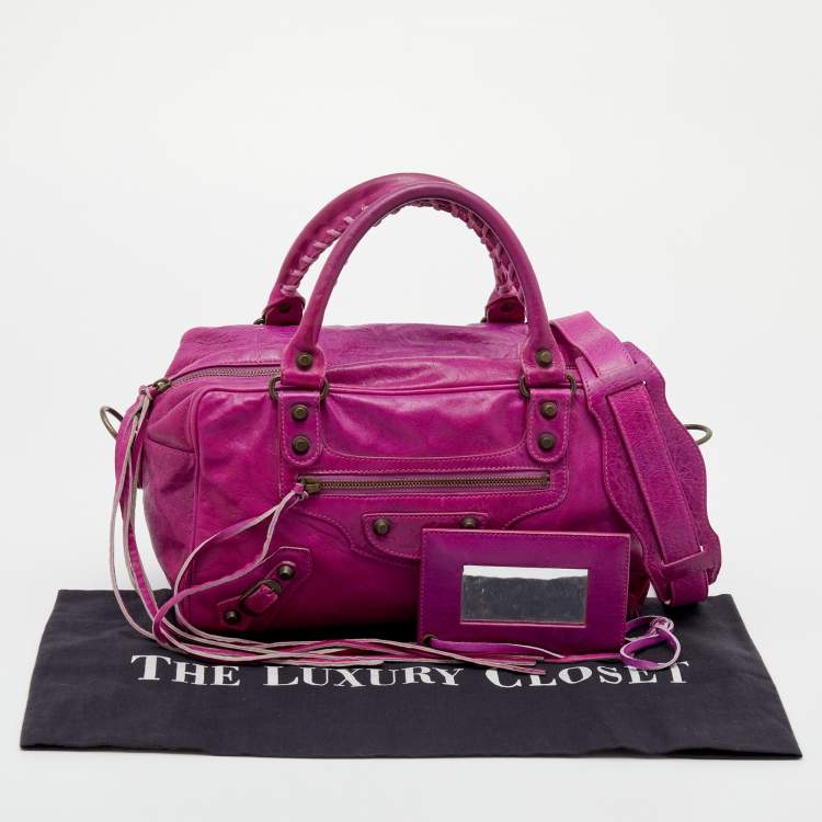 Pre Owned Balenciaga Purple Leather RH Twiggy Bag