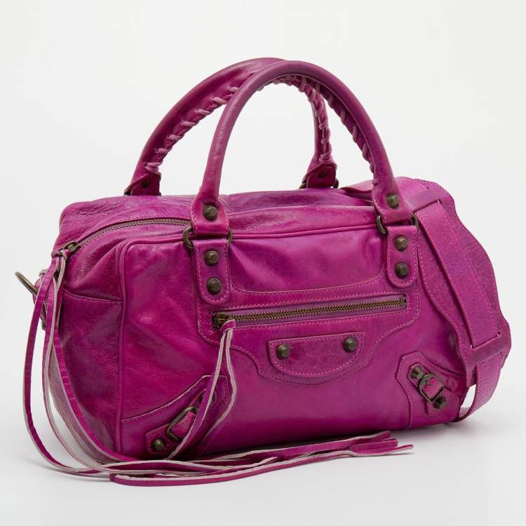 Pre Owned Balenciaga Purple Leather RH Twiggy Bag