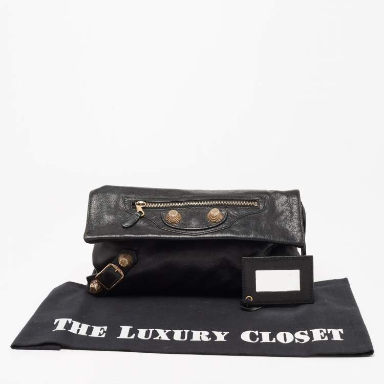 Pre Owned Balenciaga Black Leather GGH Envelope Clutch 