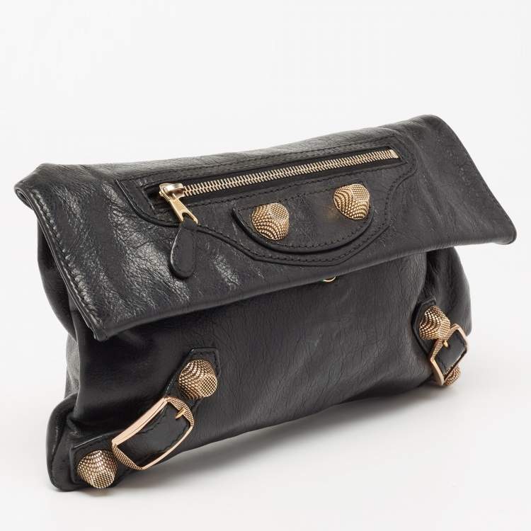 Pre Owned Balenciaga Black Leather GGH Envelope Clutch 